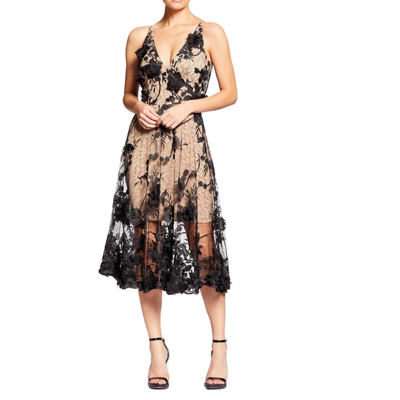 Dress the Population Dresses & Skirts - Dress the Population Women's Audrey Floral Applique Lace Mini Dress Large Black